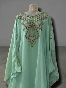 Awais House Bride Islamic A-Line Georgette Crystal Simple Floor-Length Long Sleeves Summer Festival Wedding Eid <b>Kaftan</b> Dress - Product Image 4