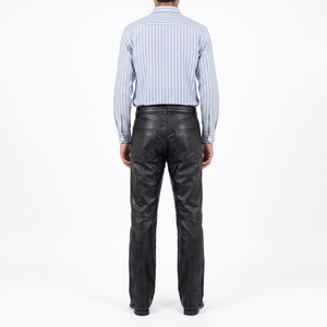 Pantalon en cuir véritable pour homme, sur mesure, marque privée OEM, style vintage, en peau de mouton noire, coupe droite, streetwear - Product Image 2