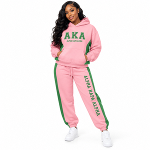 Survêtement d'hiver deux pièces en coton épais imprimé pour sororité, avec veste à capuche confortable et pantalon de jogging - Product Image 1