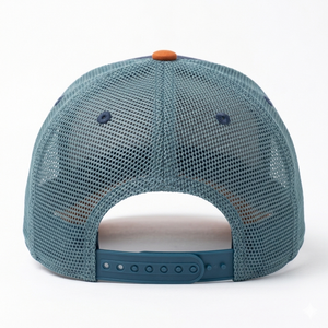 Casquette de camionneur personnalisée haut de gamme à faible MOQ avec patch brodé en relief sur le panneau avant, en coton, polyester et maille contrastante tricolore, Indonésie - Product Image 3