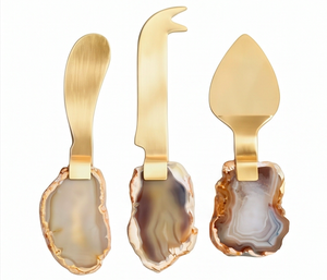 Elegant Cheese Knife Set With Agate Stone Handles Gold Finish Durable <b>Metal</b> Utensils <b>For</b> Serving Cheese Use And Hotel Use - Product Image 1