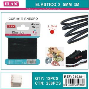Bande élastique Iln 2,5 mm 3 m noire pour travaux manuels et lacets de chaussures - Product Image 2