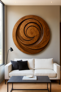 Escultura de Madera, Arte Ecológico, Decoración de Pared Redonda de Madera, Artesanía de Alta Calidad, Arte Abstracto de Pared, Madera Maciza Tallada a Mano, Aniversario - Product Image 2