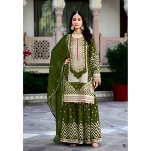 Kavya Fab Designer Ropa de fiesta para mujer Top-Bottom y Beautiful Dupatta Set en negro Talla M - Product Image 2