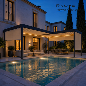 Pérgola en forma de L RKOVE RK-S3 para piscina de villa, para patio europeo, pérgola inteligente de aluminio con privacidad, pérgola motorizada con lamas ajustables. - Product Image 1