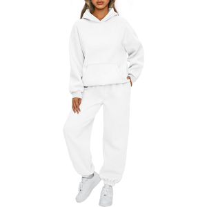 Conjunto Deportivo con Capucha para Mujer, Color Blanco, Corte Holgado Informal, 100% Algodón Transpirable, Sudadera y Pantalones - Product Image 1