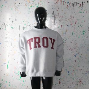 TROY HEATHER GRY <b>Mock</b> <b>Neck</b> Sweatshirt 100% BROWN Applique Embroidery wide <b>neck</b> Sweatshirt Finer Threads - Product Image 3