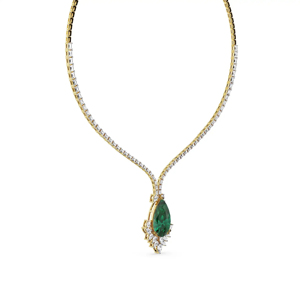 Luxury Women's 18K Gold <b>Emerald</b> Cut <b>Pendant</b> Necklace with Round Brilliant Diamonds Rhodium Plated Link Chain Wedding Jewelry - Product Image 2