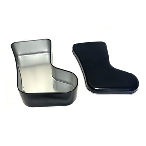 Custom Printing <b>Christmas</b> Stocking Shaped Metal Tin <b>Box</b> Black Sock Shaped Storage Container for Candy Cookie Gift Packaging - Product Image 3