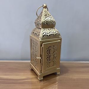 Artisan Design Decorative Iron Table <b>Lantern</b> candle holder <b>Gold</b> Finish L691 - Product Image 3