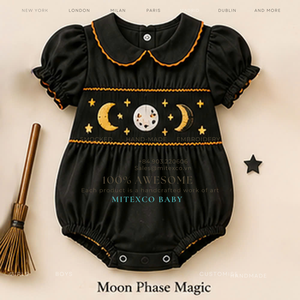 Body de Algodón 100% Personalizado para Bebé Niña, Bordado a Mano con Fase Lunar Mágica, Traje de Halloween - Product Image 1