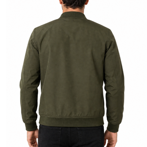 Best selling Men's Olive Green Solid Bomber <b>Jacket</b> Ribbed Stand Collar Full <b>Zip</b> <b>up</b> <b>jacket</b> - Product Image 4