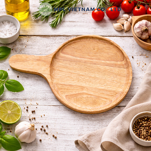Tabla Redonda de Madera de Caucho Natural Ecológica para Pizza, Paleta Rústica de Madera para Servir, Utensilio de Cocina para Catering, Pan, Queso, Frutas - Product Image 2