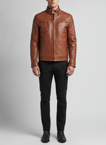 High Quality <b>Men's</b> Casual Leather <b>Jacket</b> Stylish Fit Stand Collar Soft PU Leather Canvas Breathable Quick Dry Autumn Pattern - Product Image 4