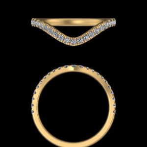 แหวนแต่งงานทรงโค้งประดับเพชรทองคำสำหรับผู้หญิง ดีไซน์รูปตัววี สง่างาม แหวนครบรอบงานฝีมือประณีต ดีไซน์แบบซ้อนได้ - Product Image 1