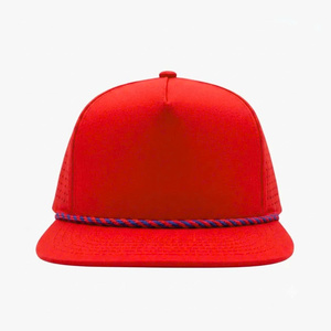 Casquette de baseball snapback 5 panneaux personnalisée en gros, visière plate, trou découpé au laser, corde avec logo brodé 2D, unisexe - Product Image 1