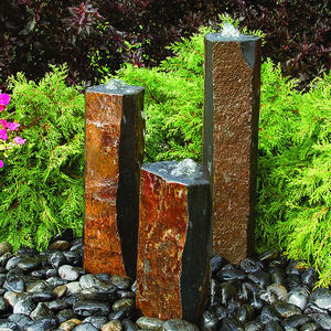 Fontaine et pilier lumineux paysager extérieur 2-en-1 en colonne de basalte naturel pour la conception de jardins de luxe - Product Image 5