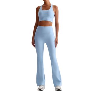 Ensemble de yoga personnalisé pour femmes : soutien-gorge de sport, leggings, pantalon évasé, dentelle unie, 4 pièces, vêtements de sport actifs, super doux, respirant, nylon/cachemire - Product Image 5