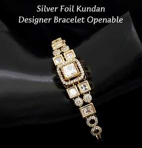 <b>Silver</b> Foil Kundan Designer <b>Bracelet</b> Openable Premium Quality Perfect For Party Wear - Product Image 1
