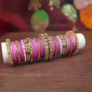 Women's Traditional Bridal Ethnic Fashion Gold Plated Crystal Stone <b>Bangles</b> <b>Set</b> 10575602PK_2.4 - Product Image 3