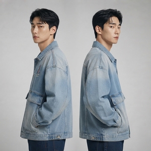 Vintage <b>Men</b> <b>Denim</b> <b>Jacket</b> Washed Cotton Trucker <b>Jacket</b> with Button Closure Classic Collar Chest Flap Pockets for Casual Daily - Product Image 4