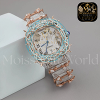 Montre-bracelet à quartz de luxe en or rose avec cadran tendance et moissanite, chiffres romains, qualité export au meilleur prix