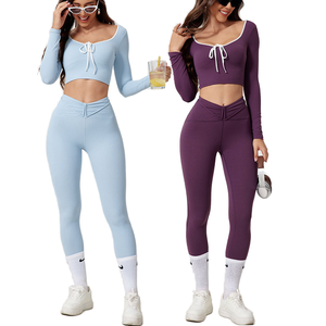 Nuevo Conjunto de Yoga de Dos Piezas para Mujer, Otoño-Invierno, de un Solo Hombro, Ajustado, Manga Larga, Color Sólido, Antibacteriano, con Pantalones Anchos Ligeramente Acampanados - Product Image 6