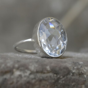 Faceted White Topaz Gemstone <b>Ring</b> 925 Silver <b>Crystal</b> <b>Ring</b> Dainty Minimalist <b>Ring</b> Handmade Elegant Jewelry - Product Image 6