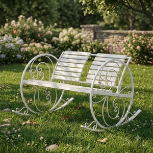 Banc de patio 2 places en fer forgé sur mesure, design européen, résistant aux intempéries, balançoire vintage en métal pour jardin extérieur - Product Image 4
