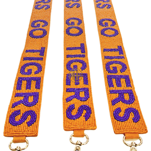 สายกระเป๋าสะพายข้างปักลายลูกปัดสีส้มม่วง Go Tigers พร้อมตัวล็อคทองคำ อุปกรณ์เสริมกระเป๋า ผู้ผลิต OEM - Product Image 4