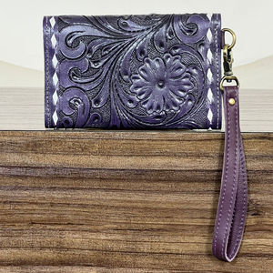 Ladies Purse Premium Quality Floral Western Style Genuine Cowhide Leather Cowgirl Wallet <b>Wristlet</b> Clutch for Travel Organizers - Product Image 5