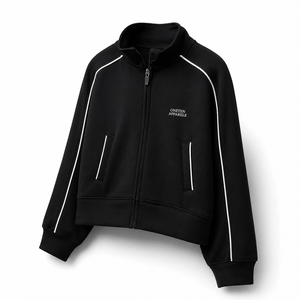 Custom Logo Heavyweight Embroidered Full <b>Zip</b> Mock Neck Track Jacket OEM Supplier Premium Piped Sports Jacket - Product Image 5