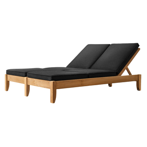 Chaise longue double d'extérieur en teck avec dossier réglable, pour patio, jardin, hôtel, complexe hôtelier, villa, mobilier moderne - Product Image 1