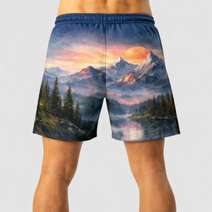 Pantalones Cortos Deportivos para Hombre, de Poliéster, con Estampado de Paisaje por Sublimación, con Cordón Ajustable, para Entrenamiento Atlético, OEM - Product Image 3