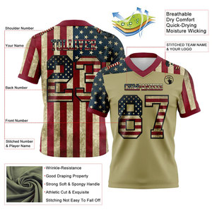 Camiseta de Fútbol Americano Personalizada para Hombre, Cuello en V, Manga Corta, Estampado de Bandera Sublimado, Poliéster que Absorbe la Humedad, Nombre del Equipo 00 - Product Image 2