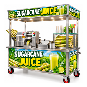 Chariot à jus de canne à sucre en acier inoxydable avec vitrine en verre, 4 roues, chariot mobile à pousser, résistant à la rouille, triple essieu - Product Image 3