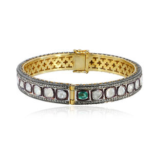 Rose Cut Natural Polki Diamond Yellow Vermeil 925 <b>Silver</b> Openable <b>Bangle</b> <b>Bracelet</b> Fine Jewelry Wholesale - Product Image 1