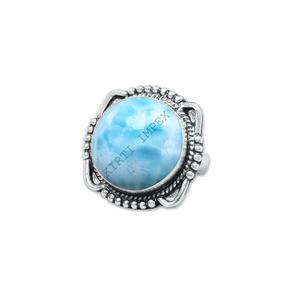 Piedra preciosa de Larimar auténtica de forma redonda, conjunto de bisel de plata de ley 925 sólida Real, anillos de diseñador, joyería fina, suministro directo de fábrica - Product Image 1