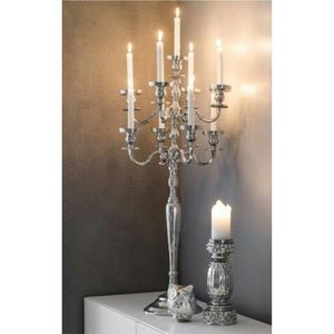 9Arm Silver Candelabra <b>Wedding</b> Table Centerpiece Metal Floor <b>Candle</b> Holder Luxury Tall Candlestick Stand Party Event Decor Stand - Product Image 1