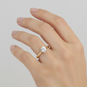 Bague de fiançailles solitaire en or jaune 9 carats, diamant rond cultivé en laboratoire, certifié IGI, design moderne, bague de mariage - Product Image 1