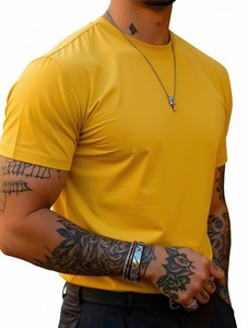 T-shirt sportif décontracté pour homme, blanc, coupe classique, manches courtes, col rond, en coton et fibre de bambou, écologique, imprimé, teint en fil, non tissé - Product Image 6