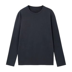 T-shirt en coton blanc à manches longues pour homme, col rond, coupe classique, jersey décontracté, couleur unie, manches tricotées - Product Image 3