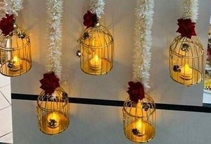 Guirlande suspendue classique indienne en métal, motif floral blanc, porte-bougie chauffe-plat, lanterne artisanale, décoration lumineuse pour bureau - Product Image 5