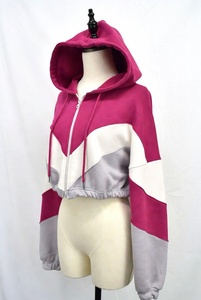 Haut court à capuche personnalisé pour femme en polyester/coton, manches longues, broderie, molleton épais, automne/printemps - Product Image 4