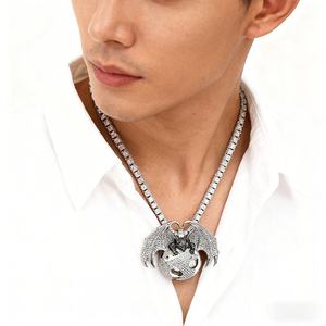 Colgante de Moissanita Corazón de Dragón, Plata 925 con Baño de Rodio, Joyería Hiphop para Hombre, Uso Diario - Product Image 1