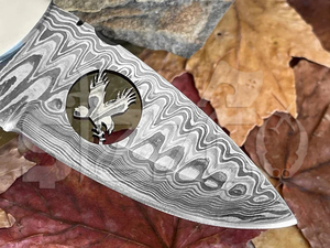 Couteau de chasse OEM Wirecut en acier Damas, lame fixe, manche en bois, couteau de camping et d'extérieur EDC avec étui en cuir - Product Image 2