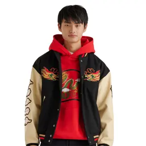 Jaqueta de dragão elegante masculina - Desenho de dragão bordado, perfeita para roupas casuais elegantes e de declaração
