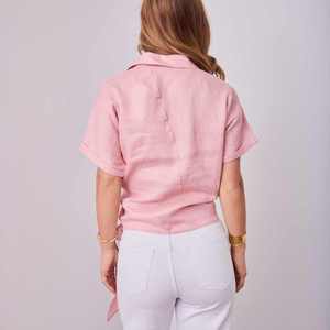 Camiseta de Lino para Mujer, Estilo Retro, Casual, Transpirable, Holgada, Talla Grande, para Uso Diario de Verano, 100% Lino, Color Rosa de Moda, con Bordado - Product Image 2