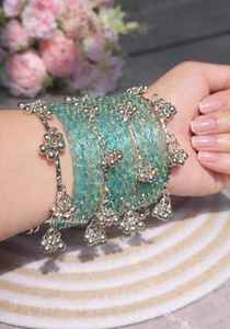 Wedding Stainless Steel Geometric Bohemia Bridal Kashmiri <b>Bangles</b> <b>Set</b> Heavy Traditional Indian Jewelry for Bride and Bridesmaids - Product Image 4