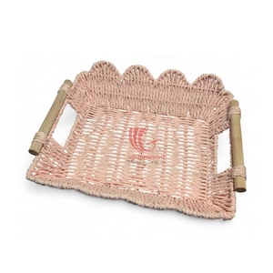 Best Selling Recyclable Wicker Serving Tray Straw Paper Rope Laundry Basket Handicraft Storage Tray Direct Wholesale Vietnam - Product Image 2